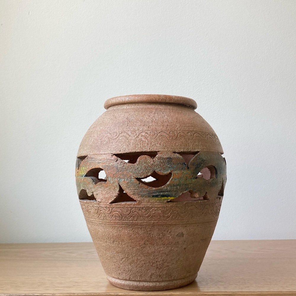 studio pottery rustic carved vase vessel stoneware vintage bohemian boho brown - Picture 3 of 9